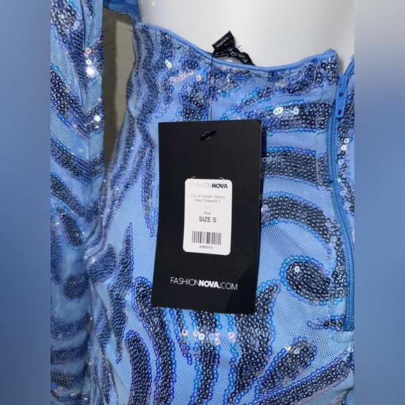 Fashion Nova You're Golden Sequin Maxi Dress - Blue S NWT Statement Piece Shiny - Picture 7 of 7